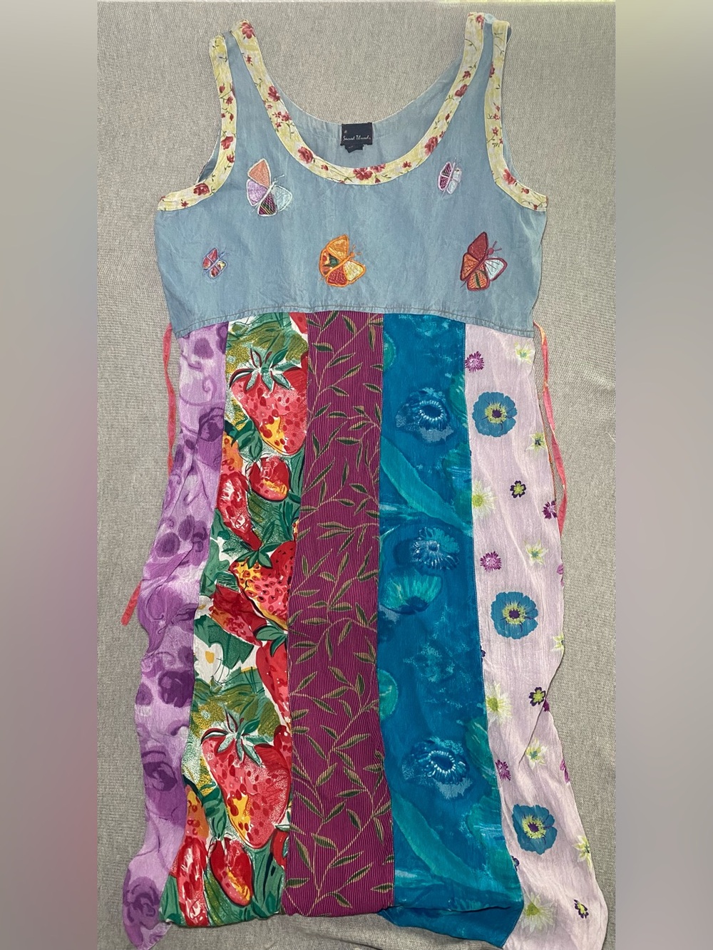 Vintage Sacred Threads Butterfly Patch Rayon Boho Tie Back Dress XL